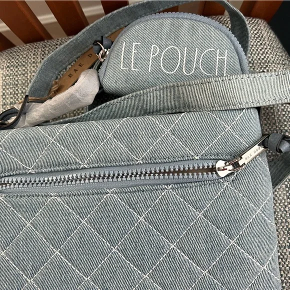 Rae Dunn Blue Quilted Crossbody Bag with Pouch - Picture 10 of 12